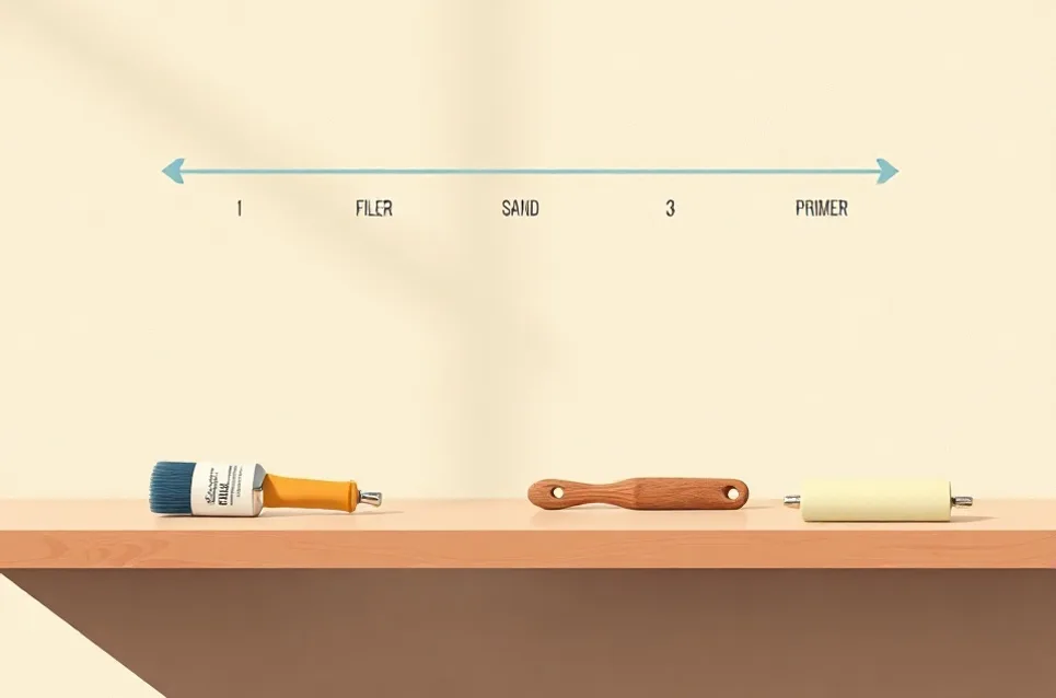 Outils de peinture disposés dans l'ordre des étapes du chantier